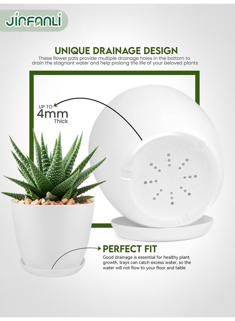 جين فان ل أنا مجموعة من 10 أواني زهور بلاستيكية، أواني نباتات بفتحات تصريف، أواني نباتات بفتحات تصريف وصينية، أواني زهور بلاستيكية عصرية مزخرفة لجميع النباتات الداخلية والعصاريات والزهور والمشاتل (أبيض) - Image 3